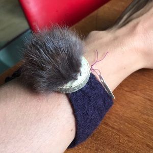 Upcycled fur wood wool bracelet